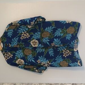 Hawaiian Silk Company Mens XL Blue Floral Shirt Vacation Beach